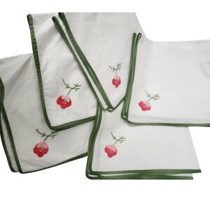 Lot 5 White Flower Embroidered Cloth Napkins Sage Green Hippy